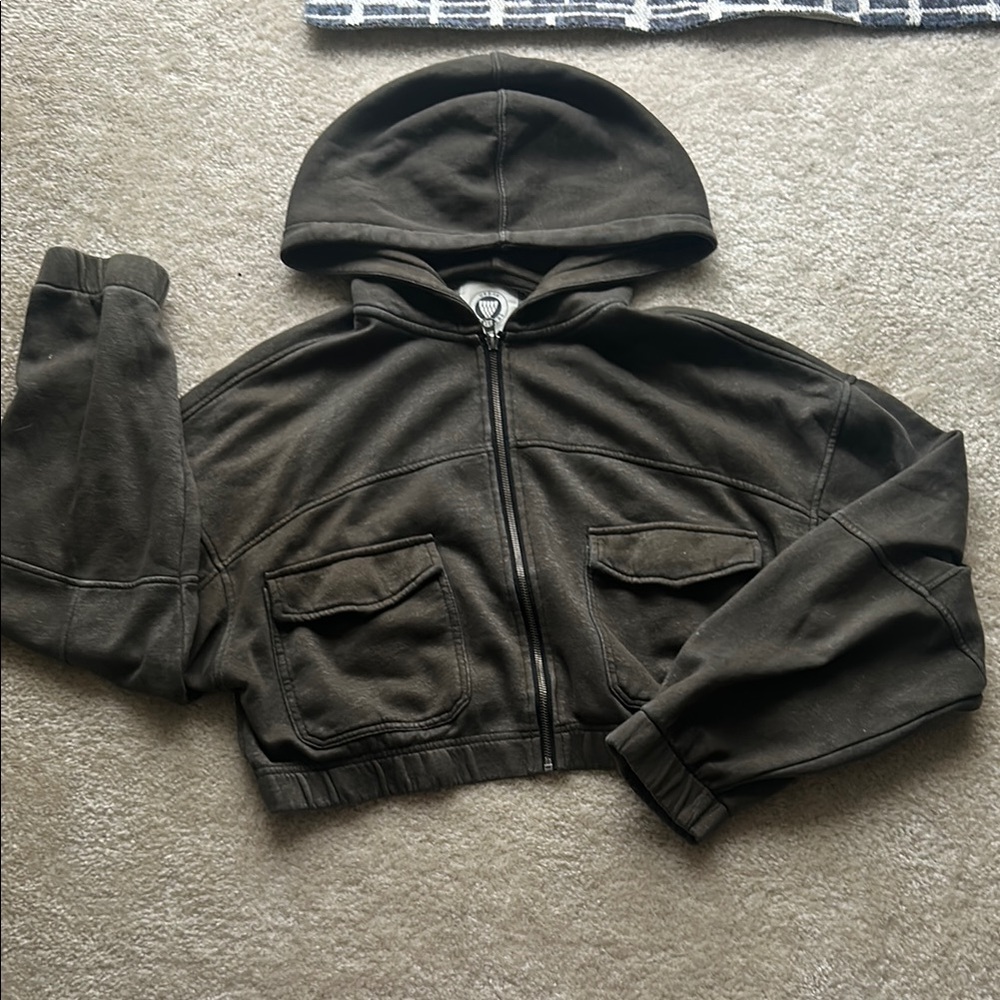 Urban Outfitters Grey Cropped Hoodie Jacket